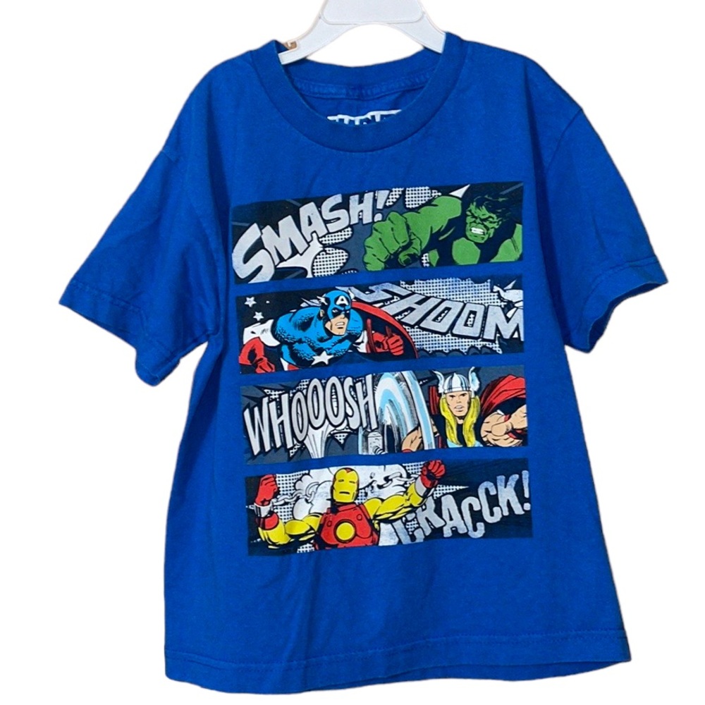 •MARVEL•BLUE LITTLE BOYS' MARVEL AVENGERS SUPER HEROS T-SHIRT SIZE SMALL(6/7)